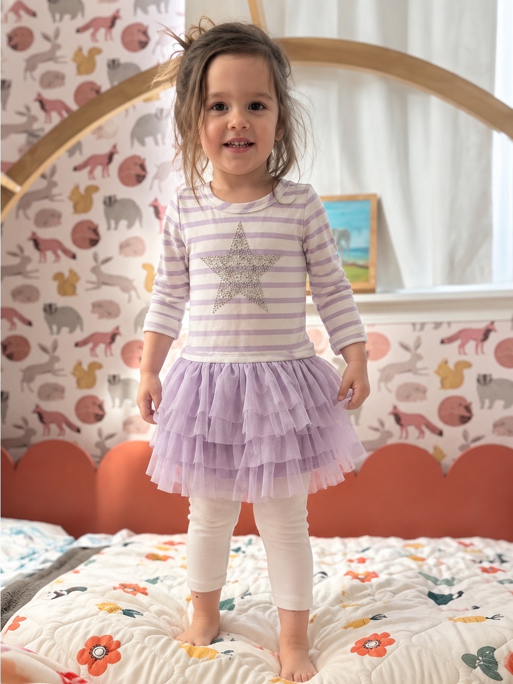 Zunie 3T Lavender Stripe Rhinestone Star Tulle Tutu Dress